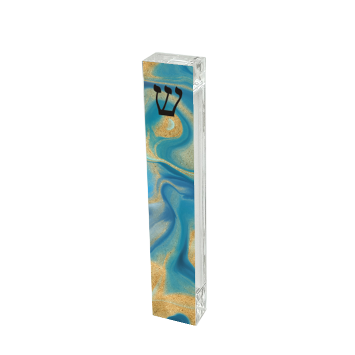 Personalized Acrylic Mezuzah | Blue Gold Mezuzah Case - Custom Religious Gift