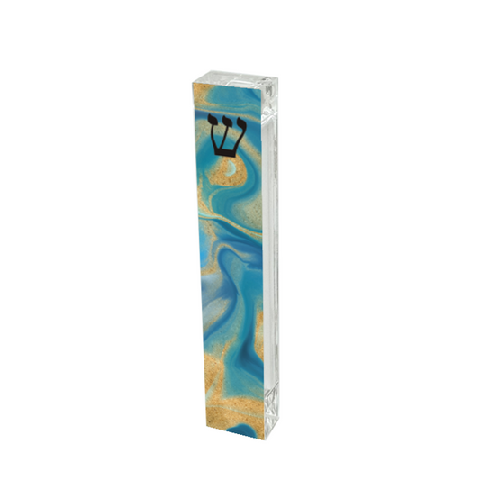 Personalized Acrylic Mezuzah | Blue Gold Mezuzah Case - Custom Religious Gift
