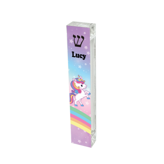 Personalized Unicorn Mezuzah – Clear Acrylic Case With Adhesive, Custom Design
