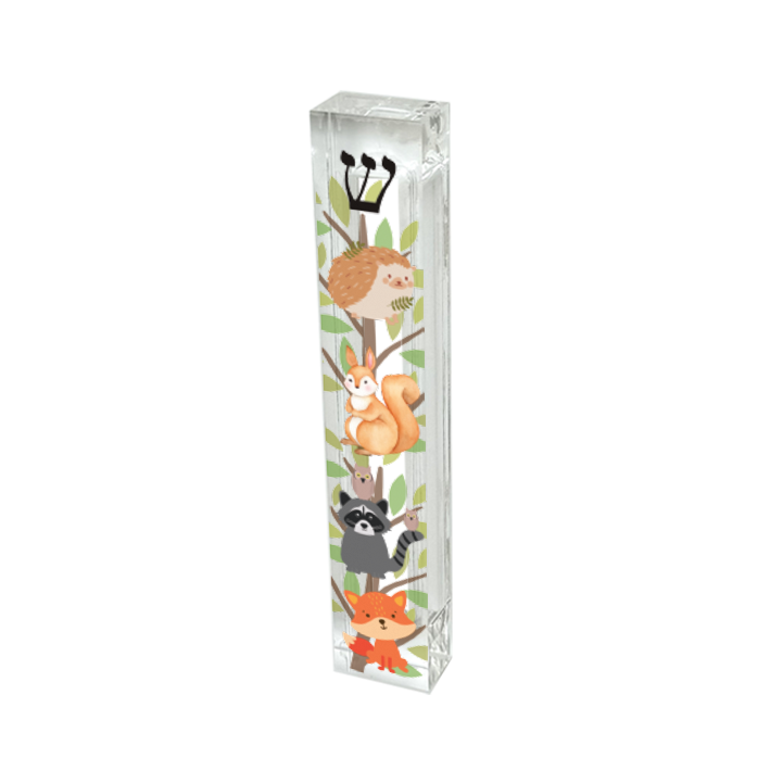 Personalized Acrylic Mezuzah - Kids Woodland Animals Case | Custom Judaica Gift