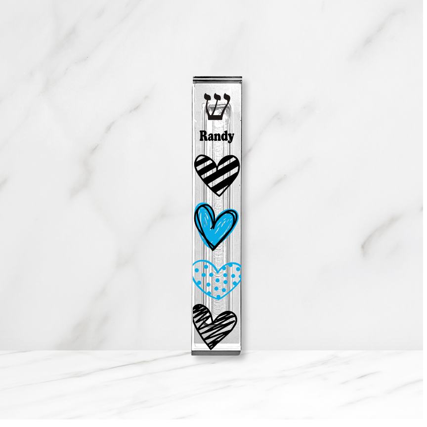 Personalized Acrylic Mezuzah - Turquoise Heart Design | Custom Kids & Teen Gift