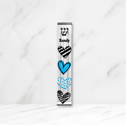 Personalized Acrylic Mezuzah - Turquoise Heart Design | Custom Kids & Teen Gift