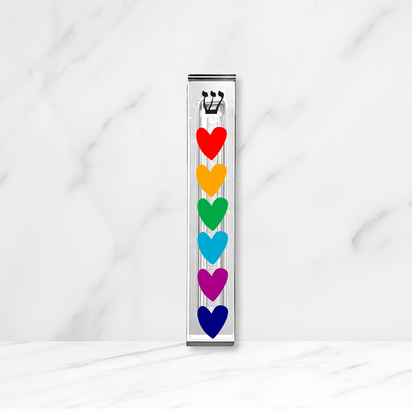 Personalized Acrylic Mezuzah – Colorful Heart Design | Custom Mezuzah Case with Adhesive