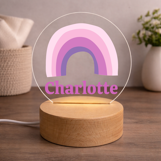 Personalized Pink Rainbow LED Night Light – Custom Name Acrylic Light for Girls Room