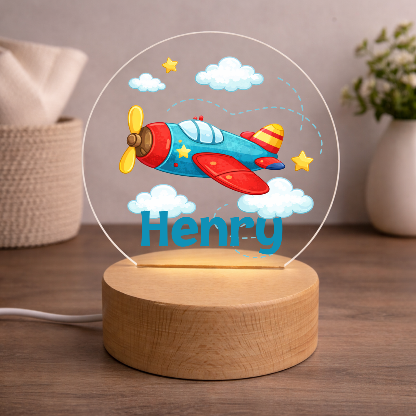 Personalized Airplane LED Night Light – Custom Name Acrylic Light for Kids Room