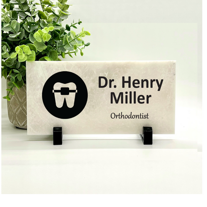 Orthodontist Desk Sign - Custom Marble Name Plate | Personalized Office Plaque
