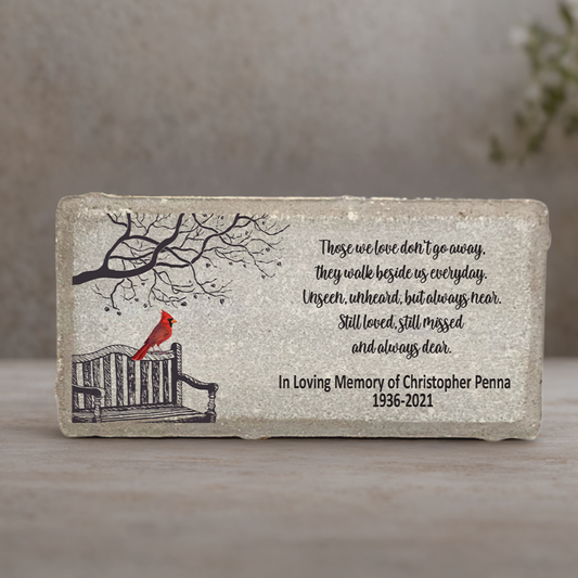 Custom Memorial Gift - Cardinal on Bench Memorial Stone