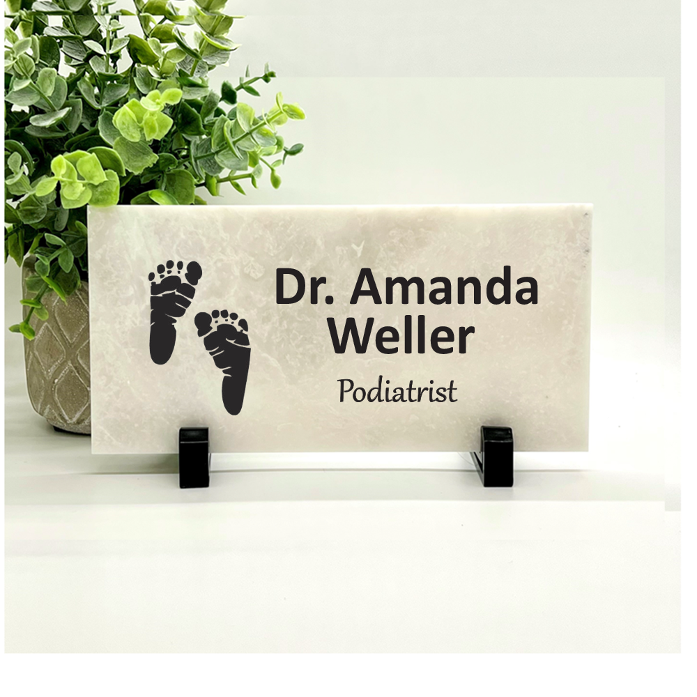 Podiatrist Desk Sign – Personalized Marble Name Plate for Foot Doctor Office