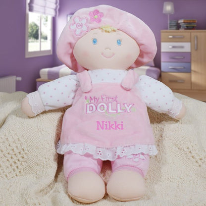Personalized Baby Doll - Custom Embroidered First Birthday Keepsake Toy 12" Soft Plush