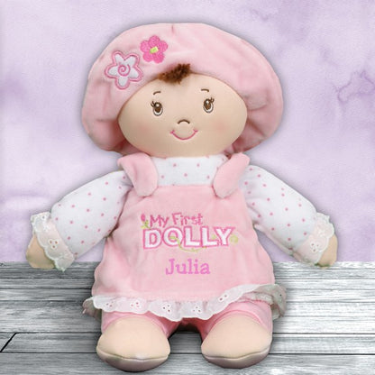 Personalized Baby Doll - Custom Embroidered First Birthday Keepsake Toy 12" Soft Plush