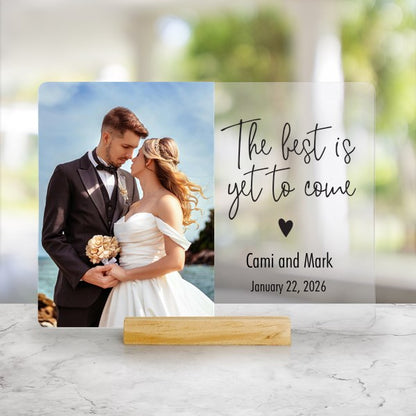 Personalized Acrylic Sign – Custom Wedding Plaque With Photo & Wooden Base Display