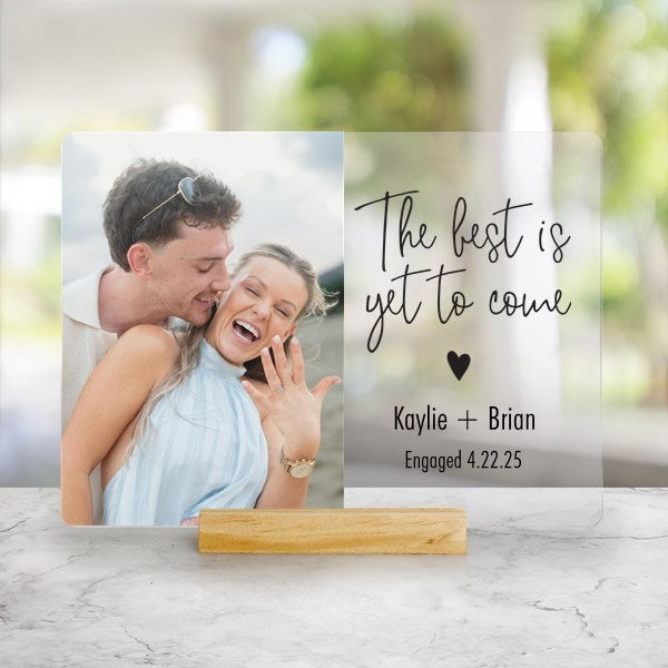 Personalized Acrylic Sign – Custom Wedding Plaque With Photo & Wooden Base Display