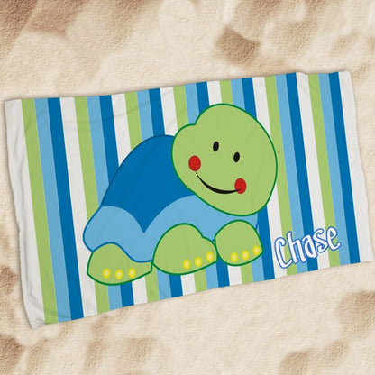 Personalized Kids Beach Towel – Custom Turtle Design, Soft Velour Cotton 30x60