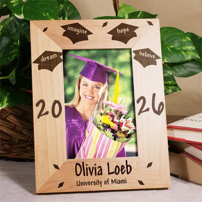 Engraved Graduation Frame – Personalized Wood Picture Frame With Dream Imagine Hope Design
