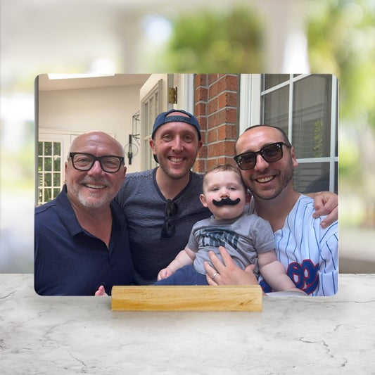 Personalized Photo Acrylic Tabletop Sign – Custom 6 x 8 Photo Sign with Wood Base
