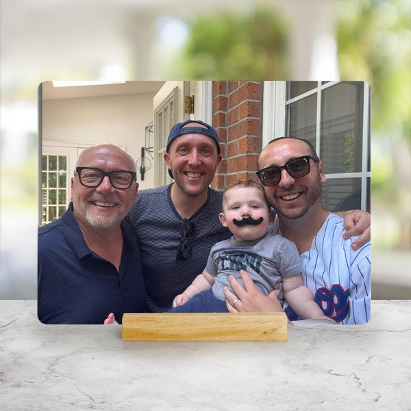 Personalized Photo Acrylic Tabletop Sign – Custom 6 x 8 Photo Sign with Wood Base