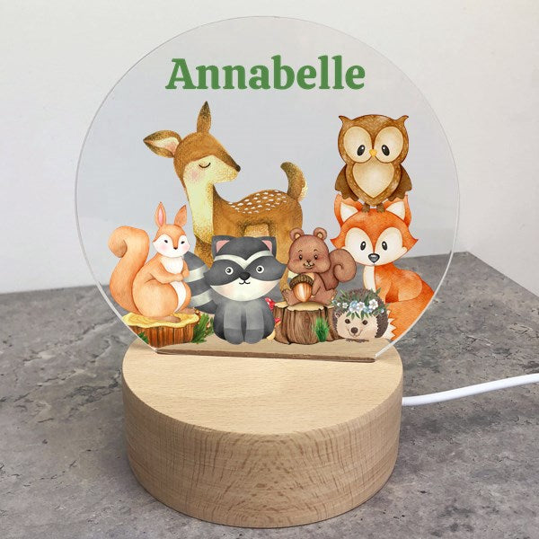 Woodland Animals Personalized LED Night Light – Custom Acrylic Light for Nursery