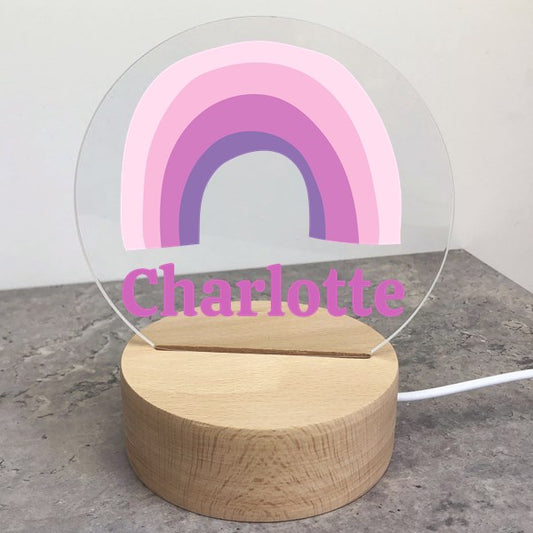 Personalized Pink Rainbow LED Night Light – Custom Name Acrylic Light for Girls Room