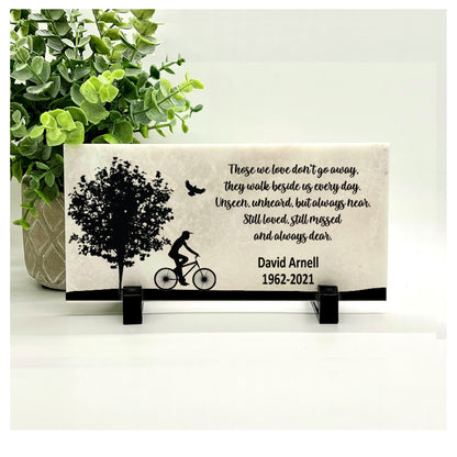 Bicycle Memorial Stone – Personalized Outdoor Concrete Or Marble Tribute Marker