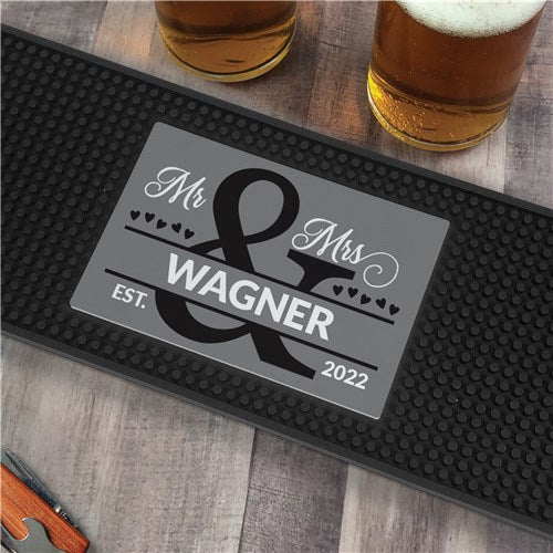 Personalized Mr & Mrs Ampersand Bar Mat – Custom Wedding Bar Drink Mat