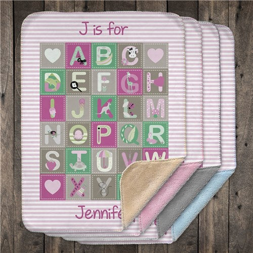 Personalized Baby Blanket – Baby Girl Alphabet Sherpa with Custom Name, Cozy Wrap