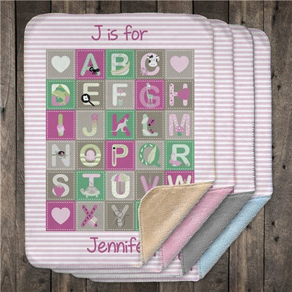 Personalized Baby Blanket – Baby Girl Alphabet Sherpa with Custom Name, Cozy Wrap
