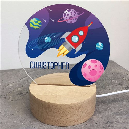 Personalized Outer Space Rocket Light Up Sign – Custom Kids LED Night Light