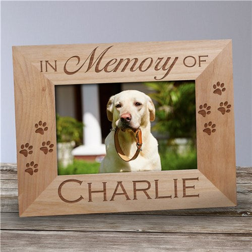 Pet Memorial Frame - Custom Wooden Picture Frame With Engraved Paw Prints
