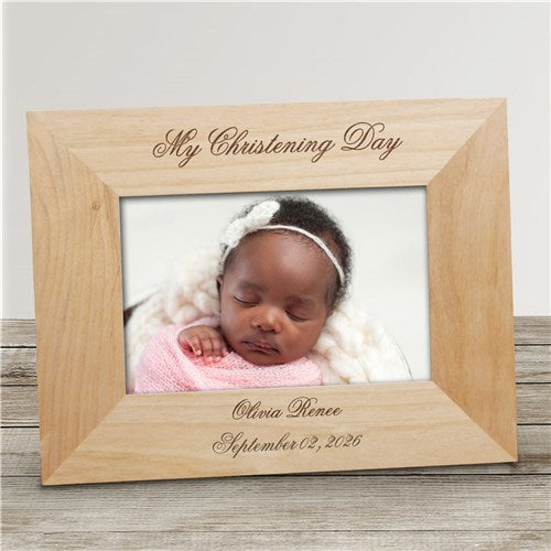 Personalized Christening Frame – Engraved Wood Picture Frame for Baby Baptism Keepsake