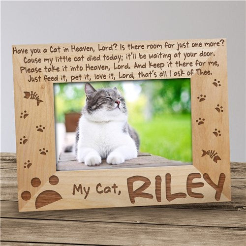 Personalized Cat Memorial Frame – Engraved Wood Picture Frame with Poem Tribute