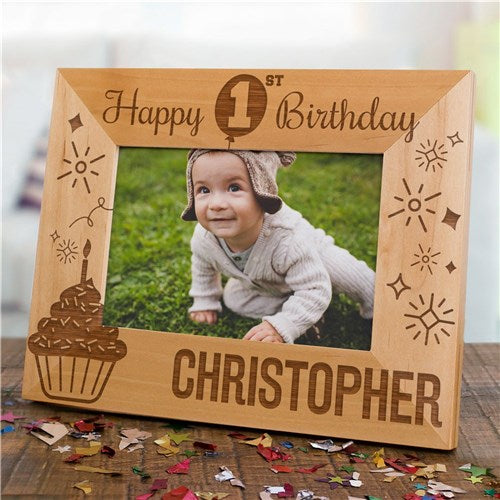 Personalized 1st Birthday Frame – Custom Baby Photo Wood Picture Keepsake Gift