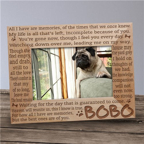Pet Memorial Picture Frame – Personalized Engraved Remembrance Gift Wooden Frame