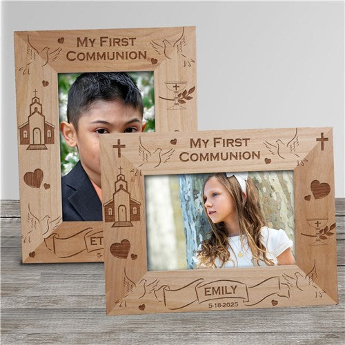 Personalized Communion Frame - Engraved Wood Frame for First Communion Picture Keepsake