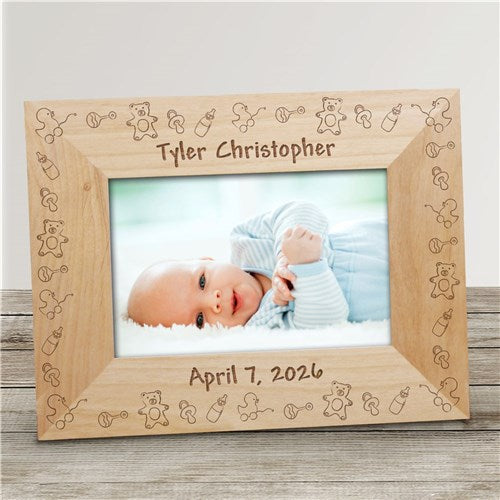 Personalized Baby Frame – Engraved Wooden Picture Frame With Baby Toys Design