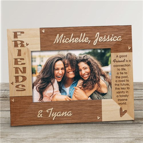 Personalized Wooden Picture Frame – Engraved Friends Design | Custom Friendship Gift
