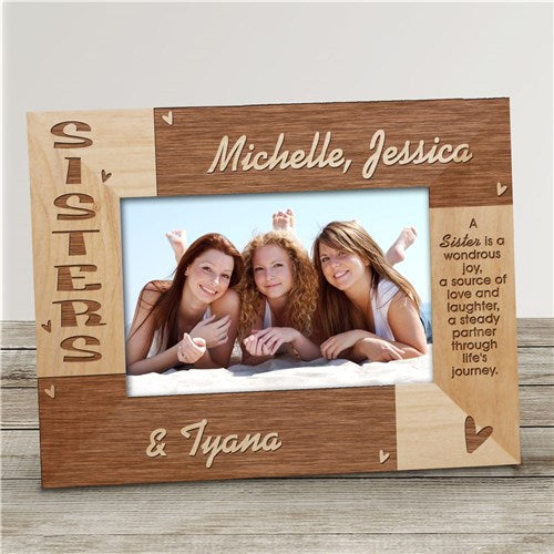 Personalized Sisters Frame – Engraved Wooden Picture Frame Keepsake Gift