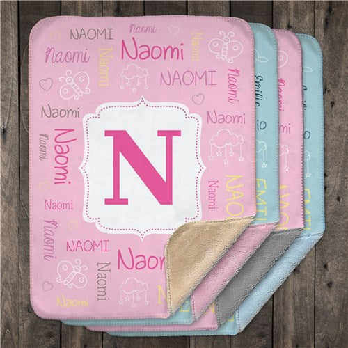 Personalized Baby Blanket - Custom Baby Sherpa Blanket With Name & Initial, Cozy Micro Mink