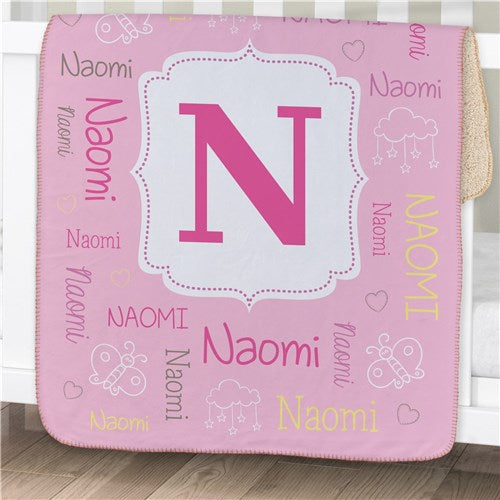 Personalized Baby Blanket - Custom Baby Sherpa Blanket With Name & Initial, Cozy Micro Mink