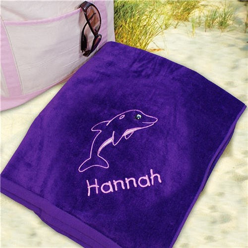 Personalized Beach Towel - Embroidered Dolphin Design | Soft Cotton Kids Pool Towel