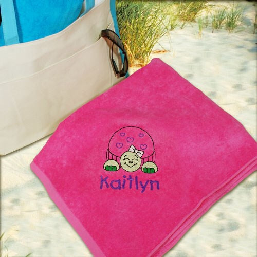 Personalized Beach Towel – Embroidered Turtle Design, Soft Cotton Kids Towel
