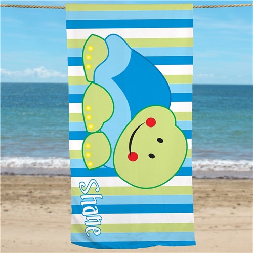 Personalized Kids Beach Towel – Custom Turtle Design, Soft Velour Cotton 30x60
