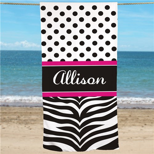 Personalized Beach Towel – Stylish Zebra Print Kids Lightweight Velour Cotton