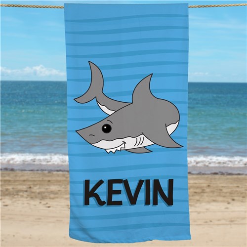 Personalized Kids Beach Towel – Shark Design, Velour Terry Cotton, Lightweight
