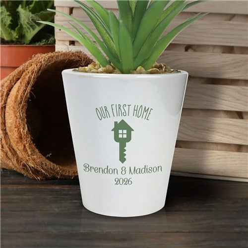 Personalized Flowerpot - Custom Ceramic Planter With Names | First Home Gift