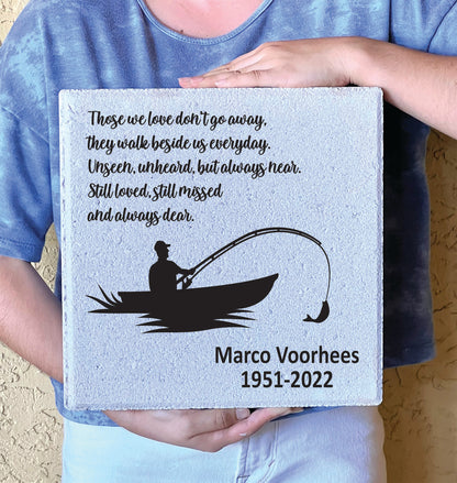 Personalized Memorial Stone - Fisherman Memorial Stone 12"x12" Custom Garden Tribute
