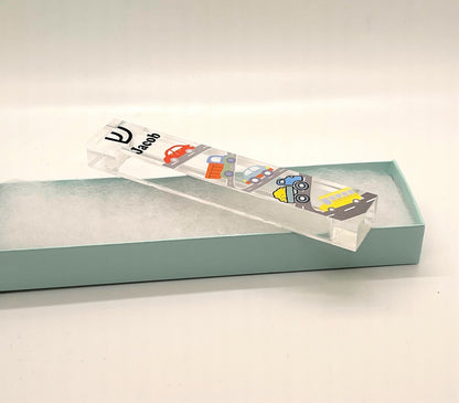 Personalized Acrylic Mezuzah - Kids Cars Trucks Mezuzah Case | Custom Name Gift