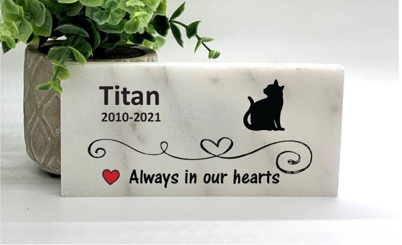 Cat Memorial Stone - Personalized Pet Memorial Stone With Marble Or Concrete