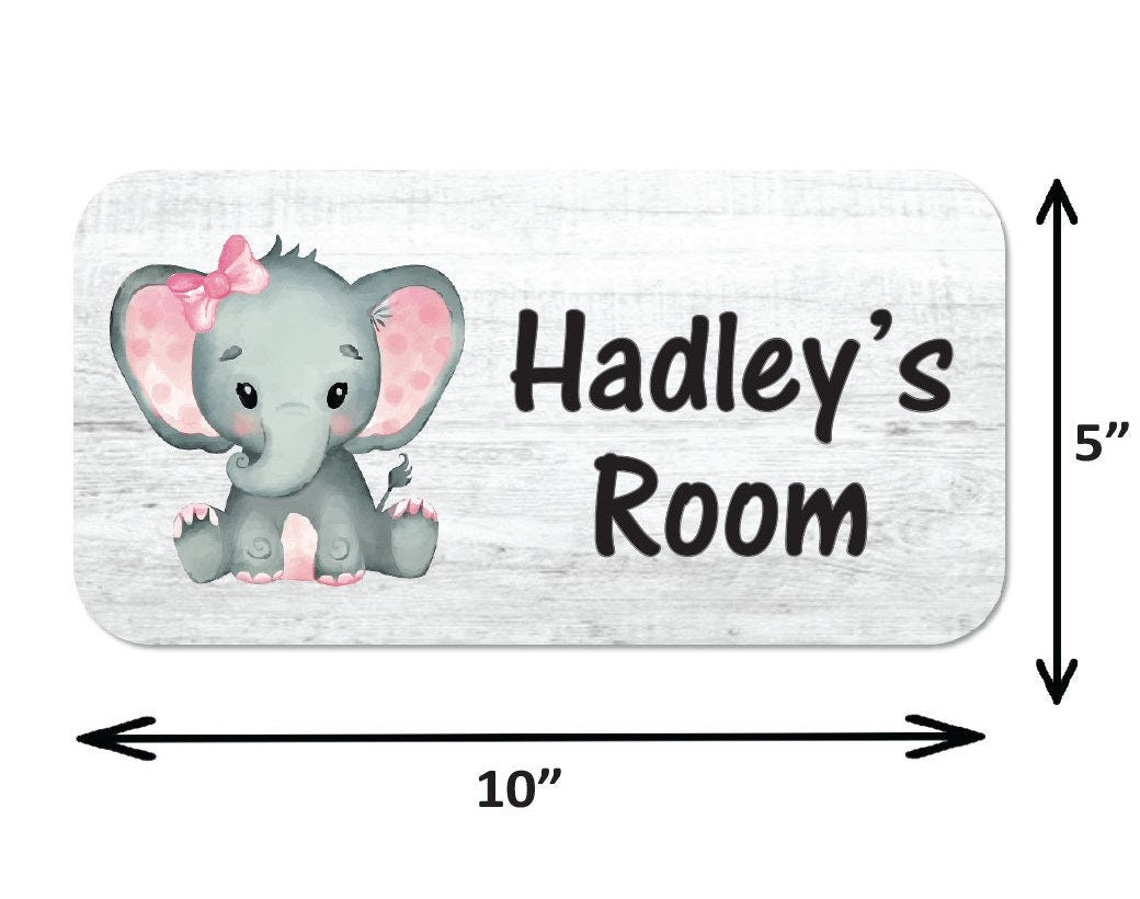 Personalized Baby Sign - Pink Elephant PVC Baby Room Sign 5"x10" Waterproof