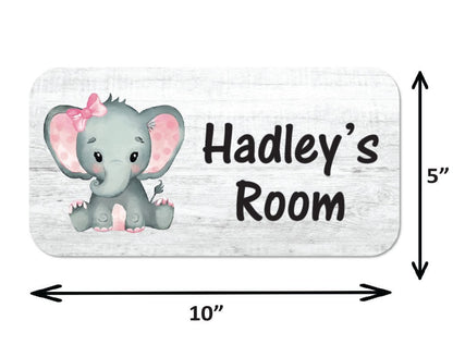 Personalized Baby Sign - Pink Elephant PVC Baby Room Sign 5"x10" Waterproof