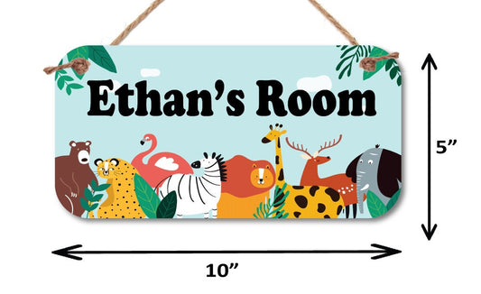 Personalized Room Sign - Jungle Animal Sign | Custom Name Plaque For Kids Decor